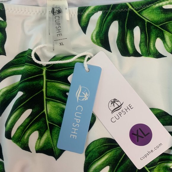 High Waisted Bikini Tropical Monstera Leaf Print Swimsuit Bottom Size XL - Picture 5 of 10